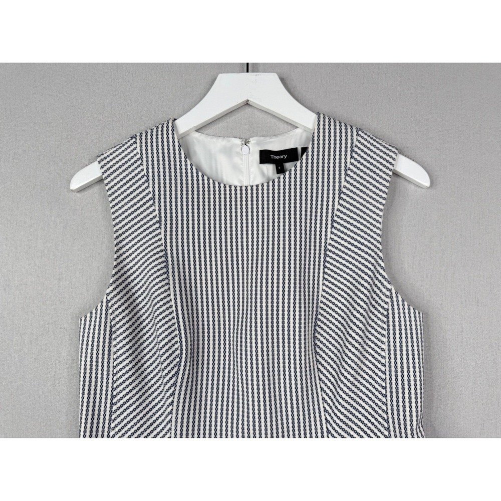 Theory Helaina Sayre Stripe Dress Women 6 Navy Blue White Wool Blend Sleeveless - Picture 3 of 10